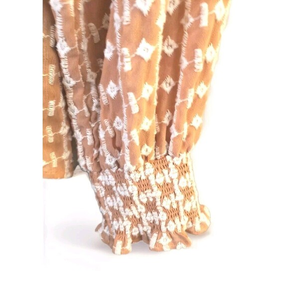 Walter Baker Poet  Blouse Women Large Pink Brown Tie Neckline Cuff Sleeve - Picture 4 of 7